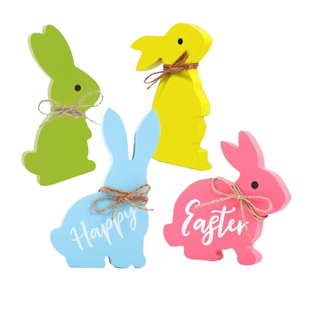 Decoración De Madera Para Pascua: Conejo Extraíble Con Mensaje 'Happy Easter' – Adorno De Mesa O Estante