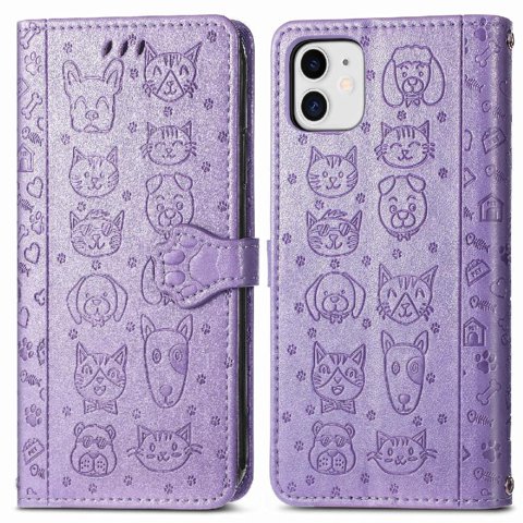 Funda Cartera Foxdock Para Iphone 11 , Flip Pu Con Relieve De Gatos Y Perros, Tarjetero Y Soporte
