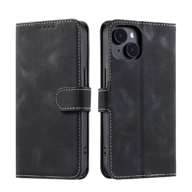 Funda Cartera para iPhone 14 Tapa con Ranuras, Soporte y Correa Negro
