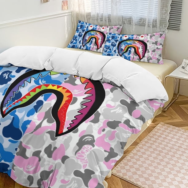 Blue Pink Rainbow Bape Shake Camo Comforter Set Soft 3 Pcs Twin Bedding Sets Thicken for All Season