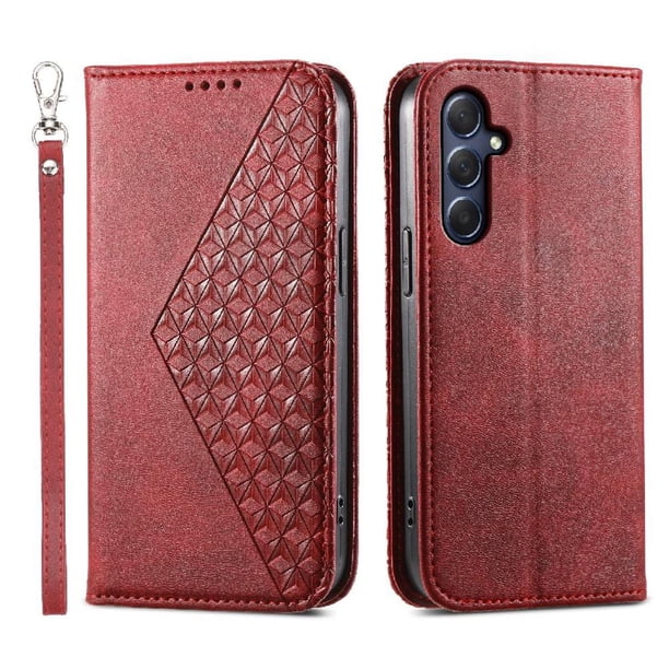 Funda Flip FOXDOCK para Samsung Galaxy M54 , Estilo Billetera con Diseño Rombo, Correa de Mano y Soporte, Uso Diario