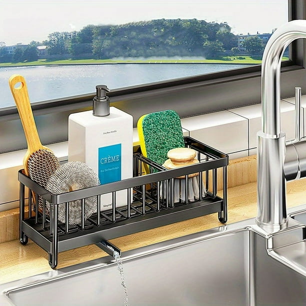 1pc Stainless Steel Sink Sponge Holder With Drainage, Sink Caddy For Scrubber Sponge Brushes Dishcloth, Kitchen Countertop Organizer
