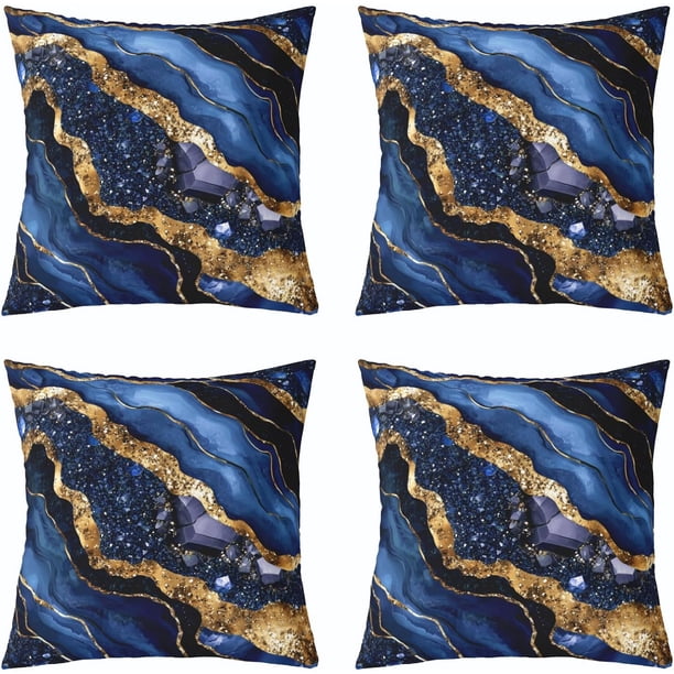 Fundas cojín mármol turquesa 4 uds 45x45 cm abstracto dorado negro bronce lentejuelas