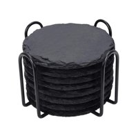 Magideal - Juego De 8 Posavasos De Pizarra Para Bebidas, Juego De Posavasos De Piedra Para Tazas, Con Soporte, Posavasos Para Decoración De Mesa De Café De Ofici Redondo