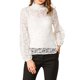 thumbnail image 5 of INSPIRE CHIC Edición Blusa de Encaje Floral para Mujer con Cuello Alto, Mangas Largas Abullonadas y Transparente M Blanco, 5 of 7