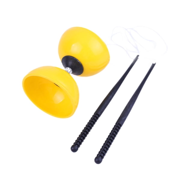 Juguete Diabolo con triple rodamiento, bola de malabarismo de doble cabeza, palos flexibles, cuerdas, material de PE grueso, adecuado para adultos, niños, fitness, entretenimiento Amarillo S