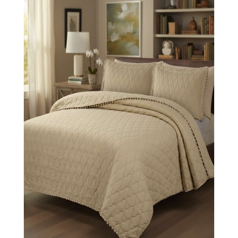 Imac Hogar - Quilt Premium Blanco Boho-Chic Con Pompones 2 Plazas