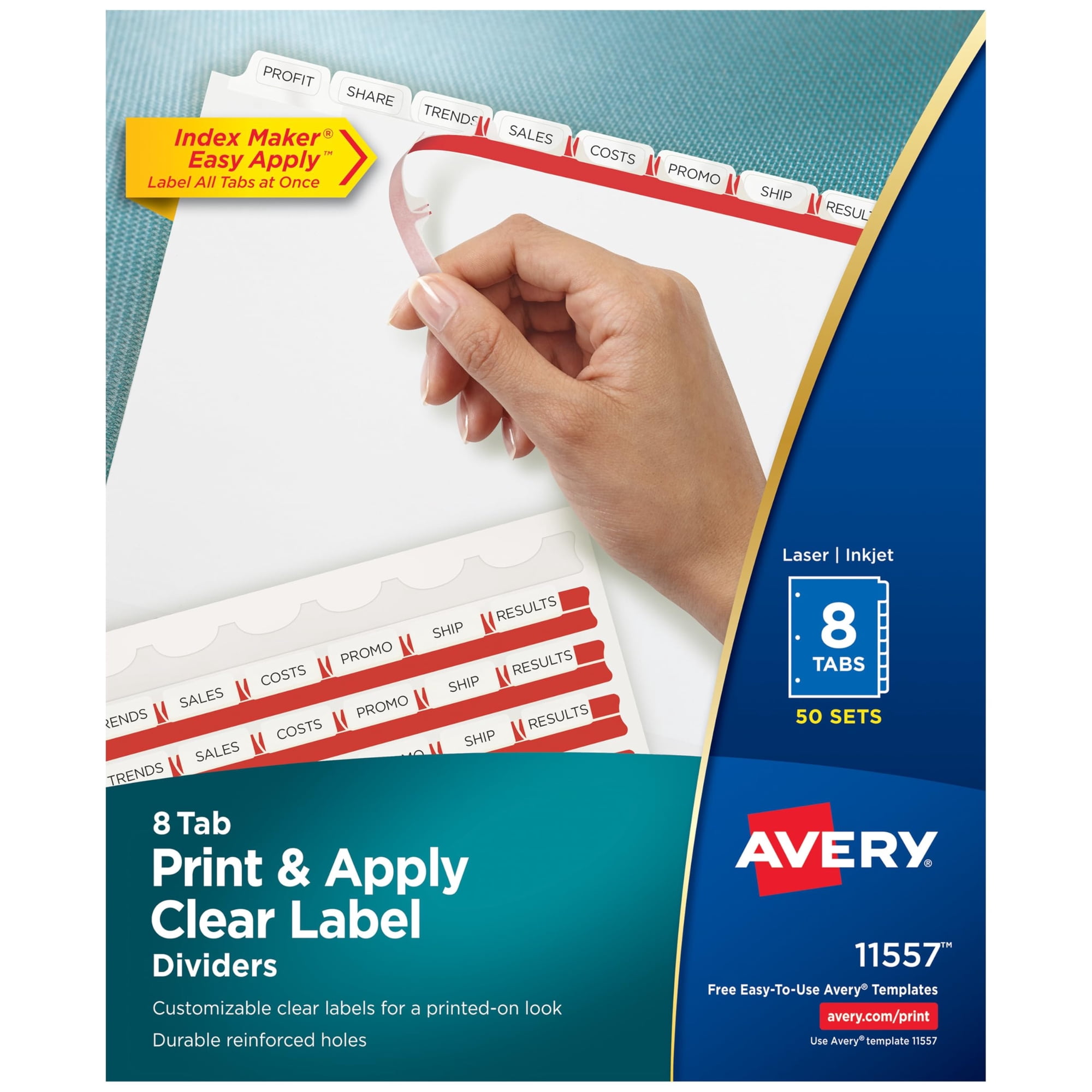 Separadores De Etiquetas Avery Print & Apply, Transparentes, 8 Pestañas Blancas, 50 Unidades