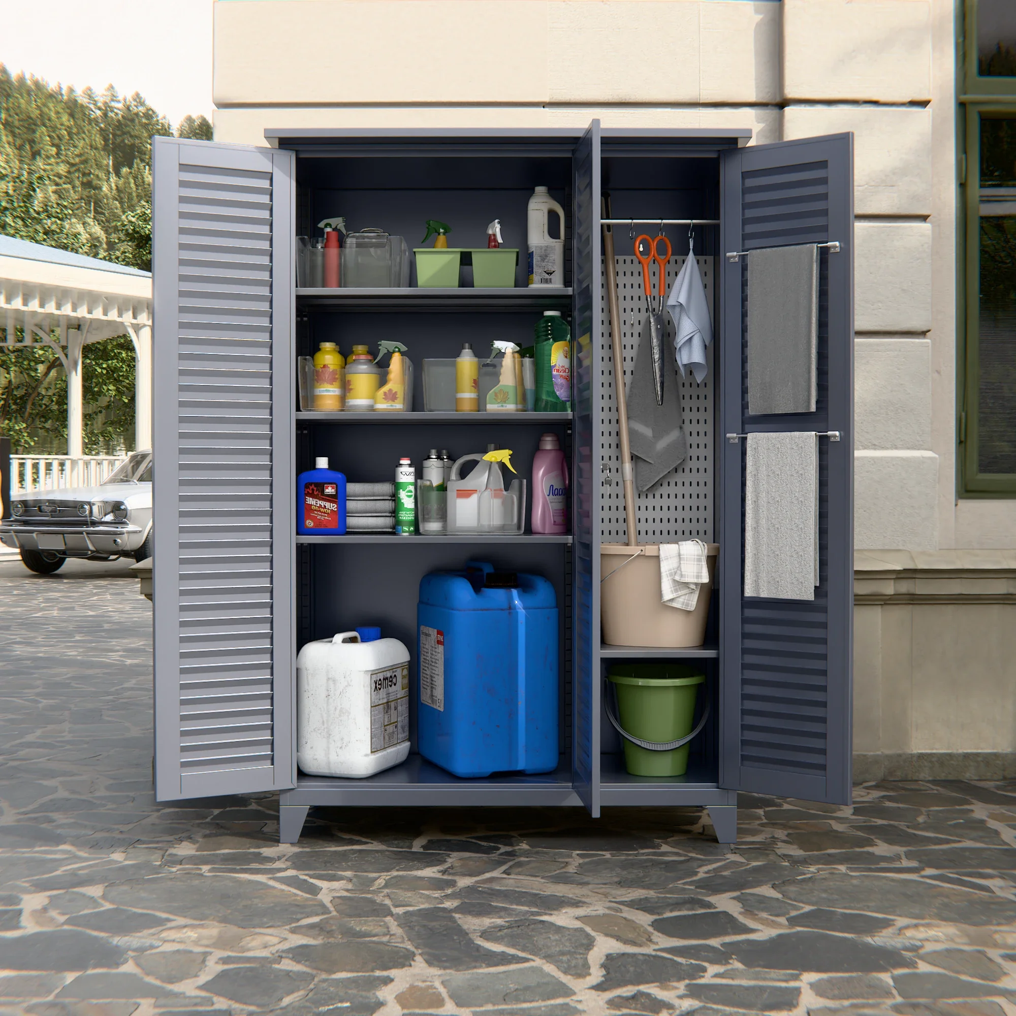 Recilock - Gabinete Exterior 3 Puertas 4 Separaciones, Barra Y Tablero Para Colgar 185x120x50 Cm - Mod Occ-7