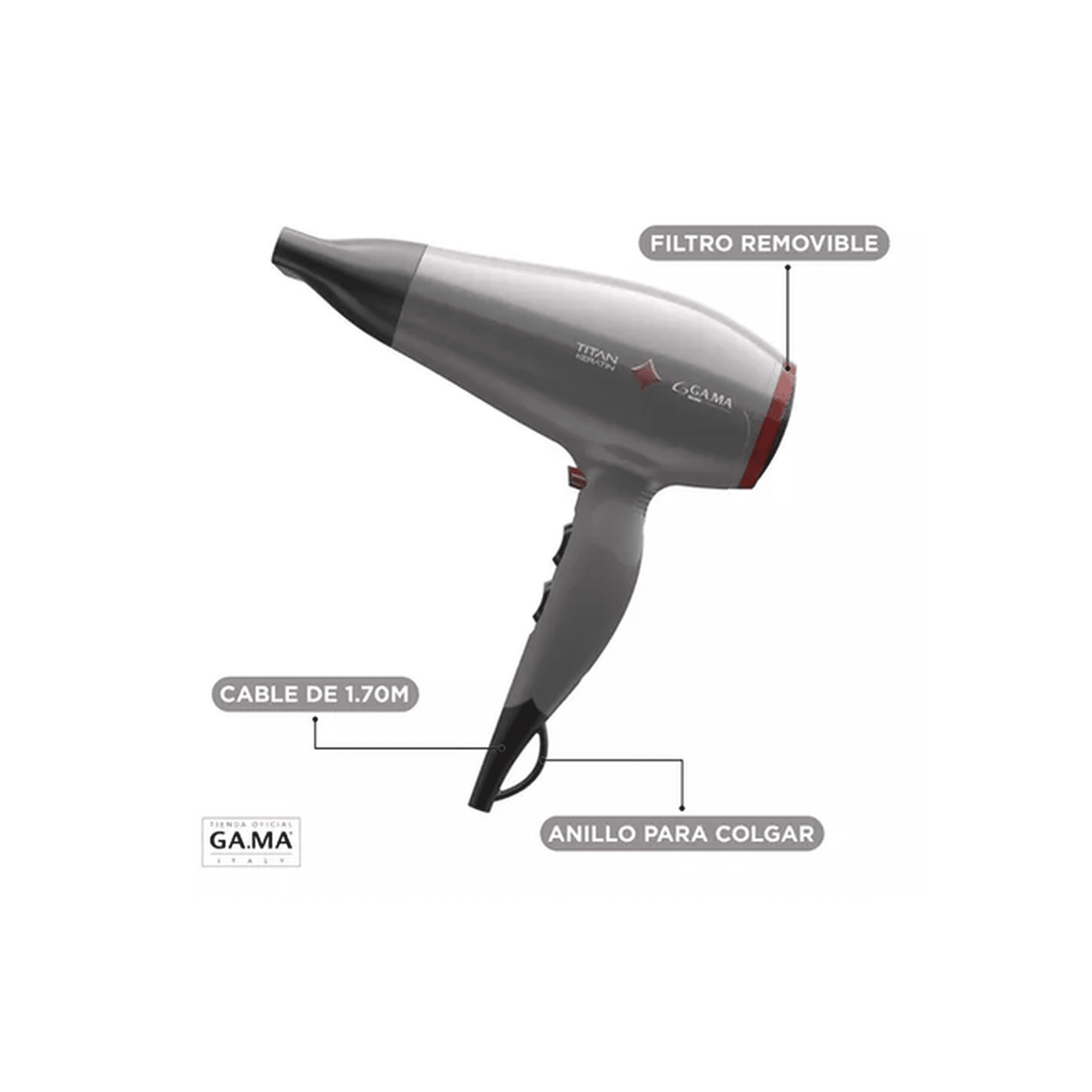 Genérico - Secador De Pelo Gama Diamond Titan Keratin 2300w Micro Glitt, Color Negro