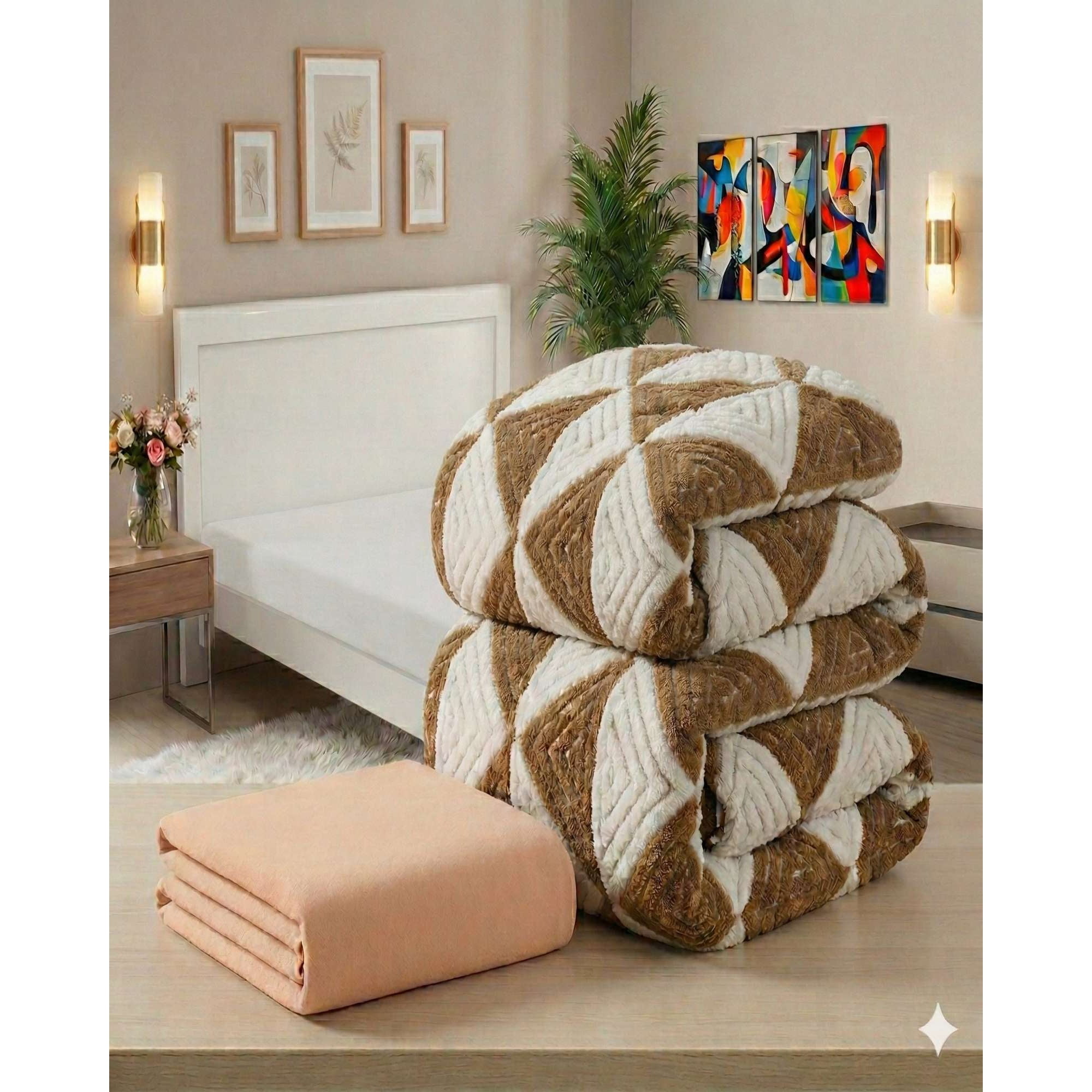 Decoideasemi - Combo Plumón Con Sabana De Polar 2 Plaza Modelo Jacquard Cutting Premium