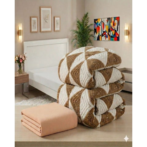 Decoideasemi - Combo Plumón Con Sabana De Polar Plaza Y Media Modelo Jacquard Cutting Premium