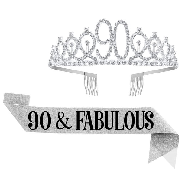 Banda para el cabello con corona y banda para el 90.º cumpleaños para mujer