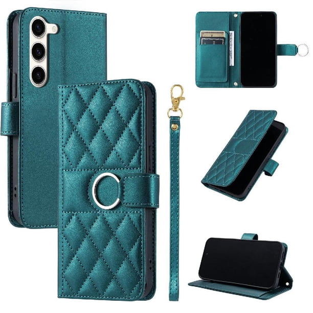 Funda Acolchada con Anilla y Correa para Samsung Galaxy S23 Slots para Tarjetas Verde