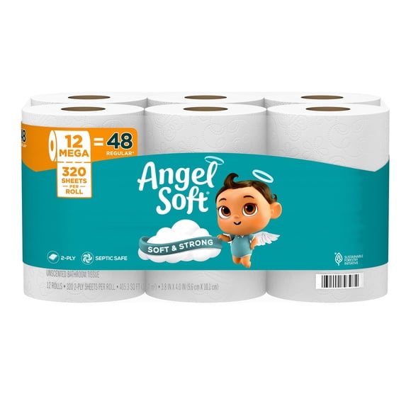Papel higiénico Angel Soft 12 mega rollos = 48 rollos normales