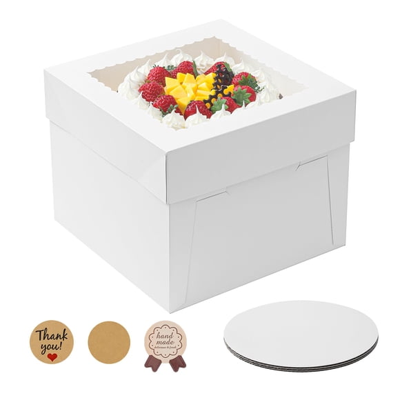 Caja para tartas Vorfre de 10 x 10 x 20 cm con ventana y tablas para tartas, paquete de 3