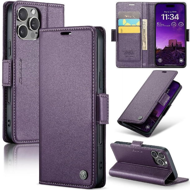 CaseMe tipo cartera iPhone 16 Pro Max con cierre magnético, RFID, tarjetero, soporte, carga inalámbrica