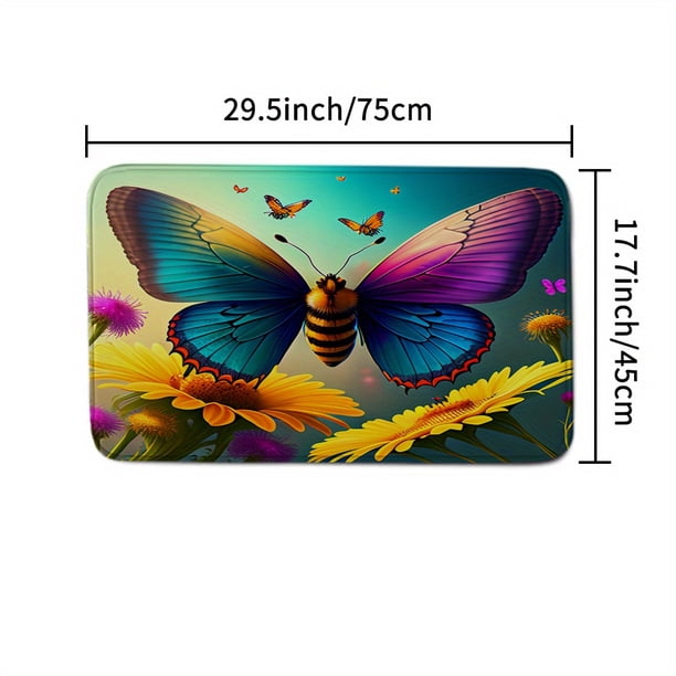 1pc Sunflower Butterfly Shower Curtain with 12 Hooks and Non-Slip Absorbent Rug - Complete Bathroom Decor Set with Toilet Lid Cover Pad and U-Shape Mat