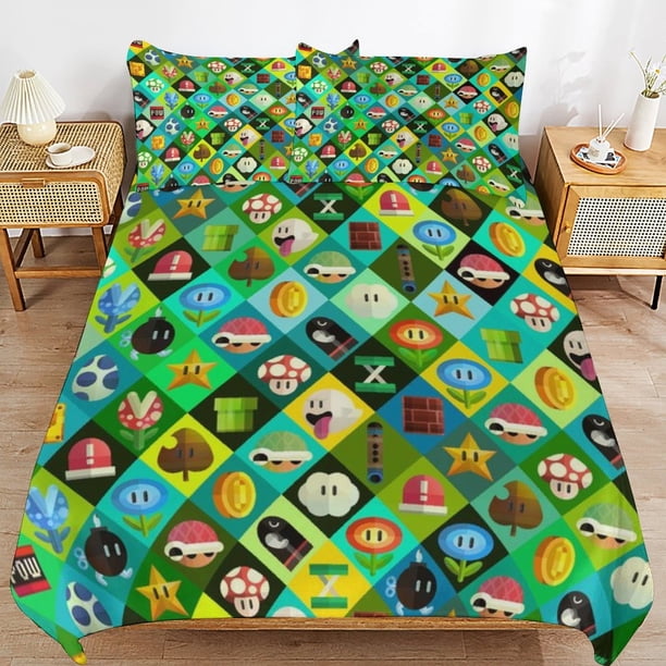 Super Mario 3-Piece Comforter Set for Bedroom Super Mario Bedding Set for Kids Adults Soft Microfiber Duvet Cover Set with Zipper Closure