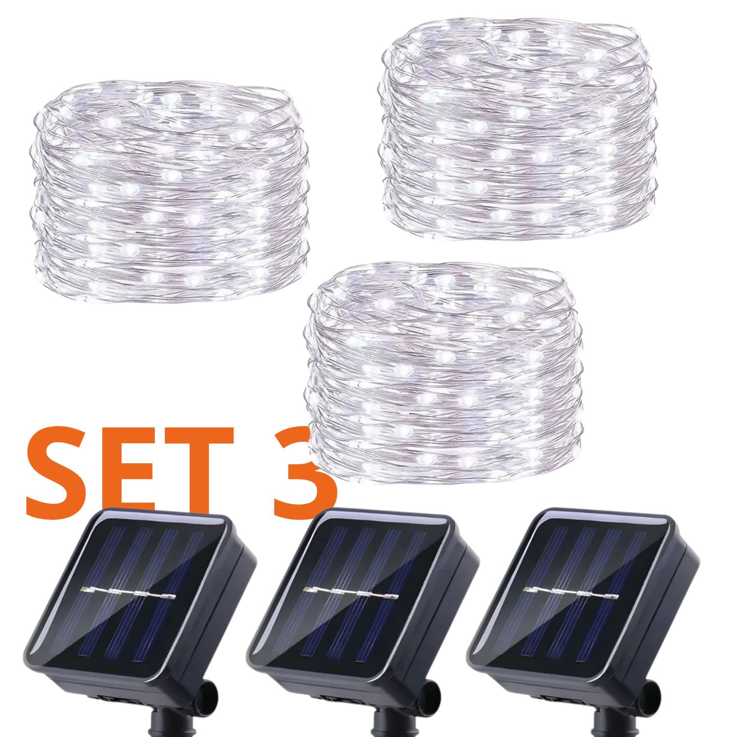 Genérico - Set 3 Guirnalda Solar Alambre Hada Blanca 50 Led 10 Metros