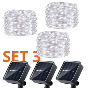 Genérico - Set 3 Guirnalda Solar Alambre Hada Blanca 50 Led 10 Metros