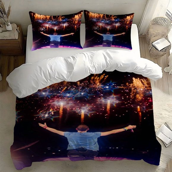 3pcs Cool Play Fireworks Stage Performance Printed Bedding Set Duvet Cover + 2 Pillowcases