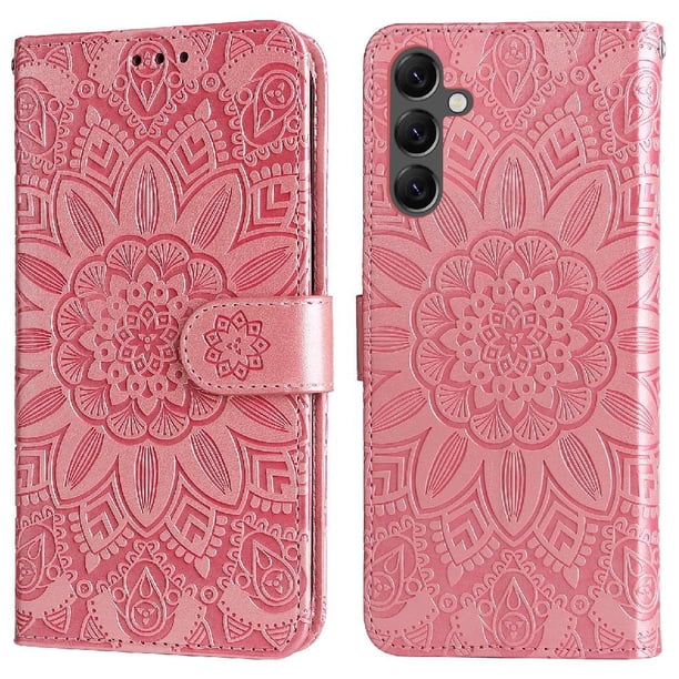 Funda tipo cartera FOXDOCK para Samsung Galaxy A25 5G , diseño girasol en relieve, cuero PU, cierre magnético, soporte y tarjetero