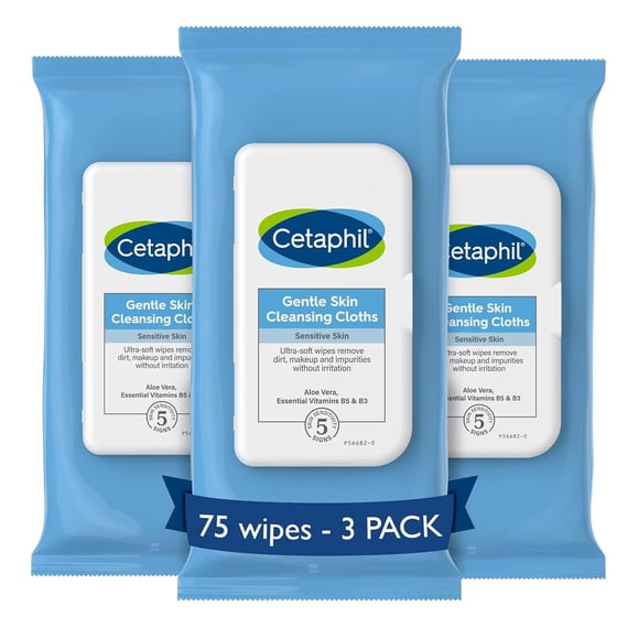 Toallitas Cetaphil para limpieza suave para rostro y cuerpo, 75 unidades