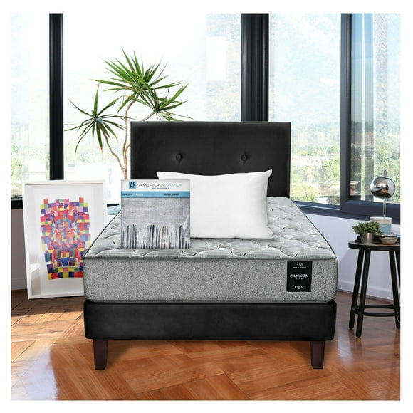Cama Cannon 1 1/2 Plazas + Almohada + Sabanas + Respaldo Tela Negro
