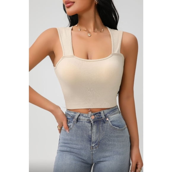 Polera Corta Mujer Top Acanalado Sin Manga Full Elasticada Color 9011