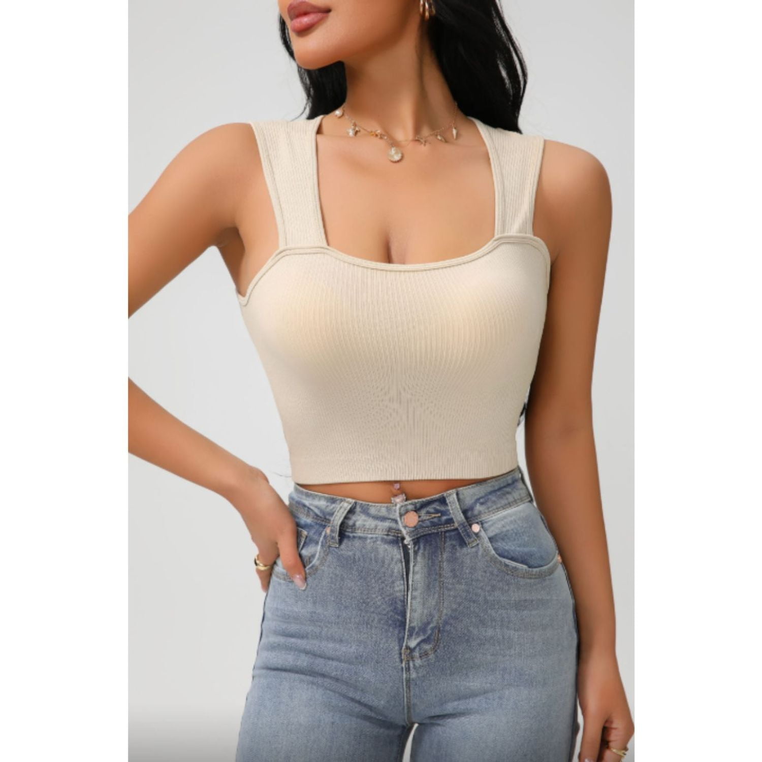 Likeshop - Polera Corta Mujer Top Acanalado Sin Manga Full Elasticada Color 9011