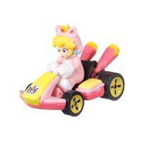 Hot Wheels Mario Kart Cat Melocotón, Rosa Kart Estándar