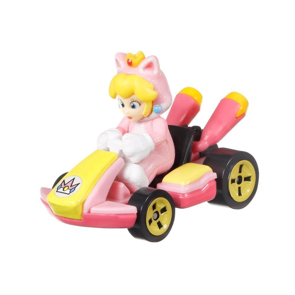 Hot Wheels Mario Kart Cat Melocotón, Rosa Kart Estándar