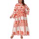 thumbnail image 2 of Agnes Orinda Trajes de Halloween Vestido Bohemio de Talla Grande para Mujer Patrón Geométrico Flowy Botón Acampanado Manga Larga Acampanada Vestido Maxi de Línea A Casual de Otoño 1X Rojo, 2 of 6
