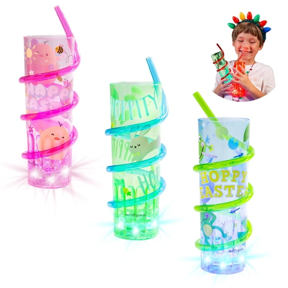 Vasos con popote iluminados Cool Things Corp para niños con LED (paquete de 3)