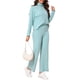 thumbnail image 4 of INSPIRE CHIC Conjuntos de Pijama para Mujeres de Punto Acanalado Manga Larga Cuello Alto Acogedor Suéteres Pantalones de Pierna Ancha Conjunto de Dos Piezas L Azul Claro, 4 of 6