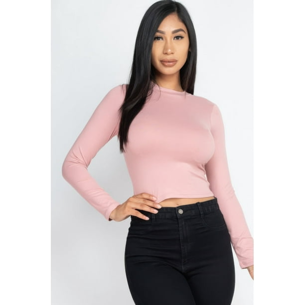 Top De Manga Larga Liso Con Cuello Alto