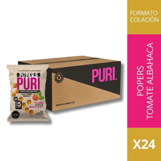 Pack Colaciones Puri Popers Tomate Albahaca 25gr. / Caja 24 un