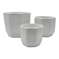 Fliperex - Set 3 Maceteros Maceta De Ceramica Blancos Lineas Verticales Blanco