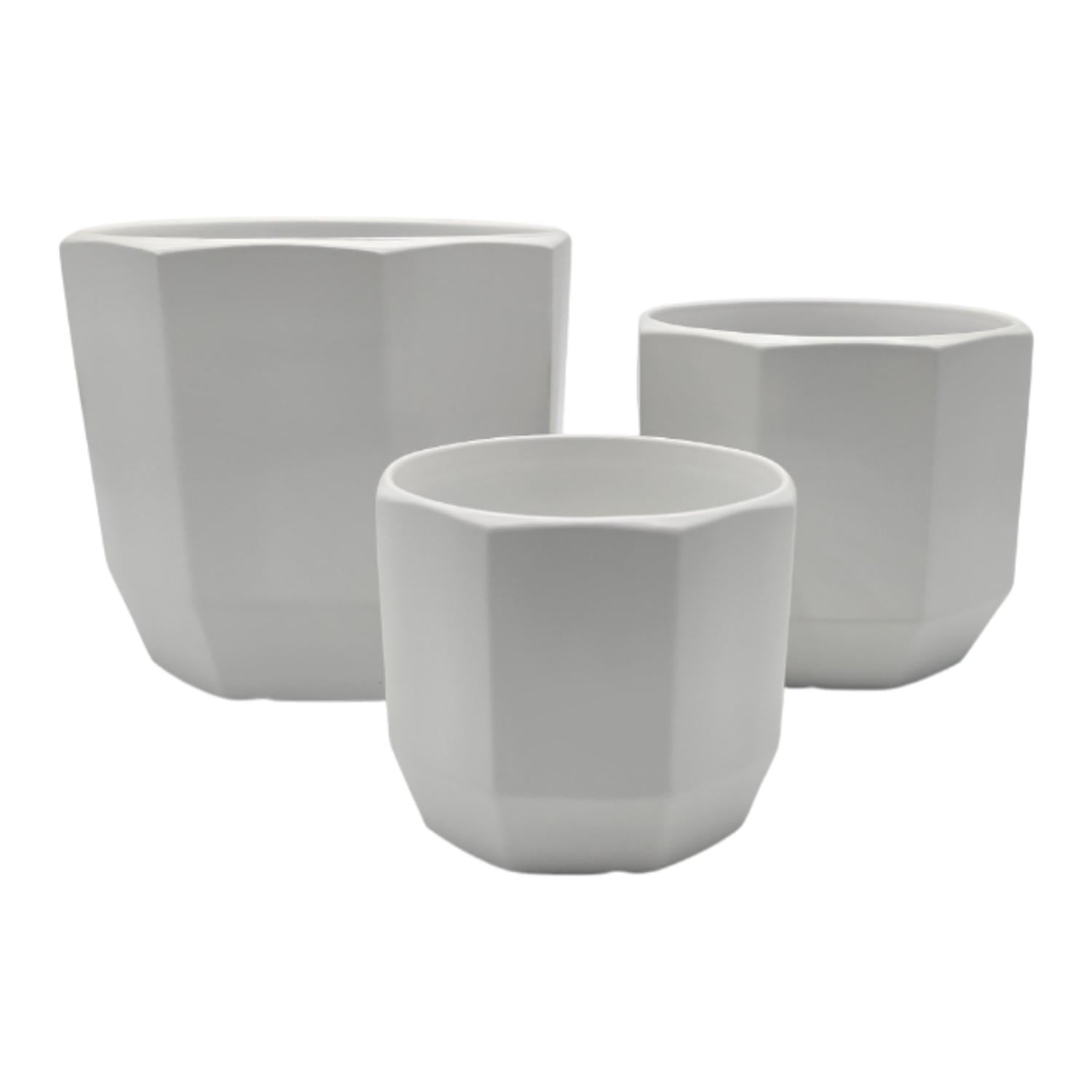 Fliperex - Set 3 Maceteros Maceta De Ceramica Blancos Lineas Verticales Blanco