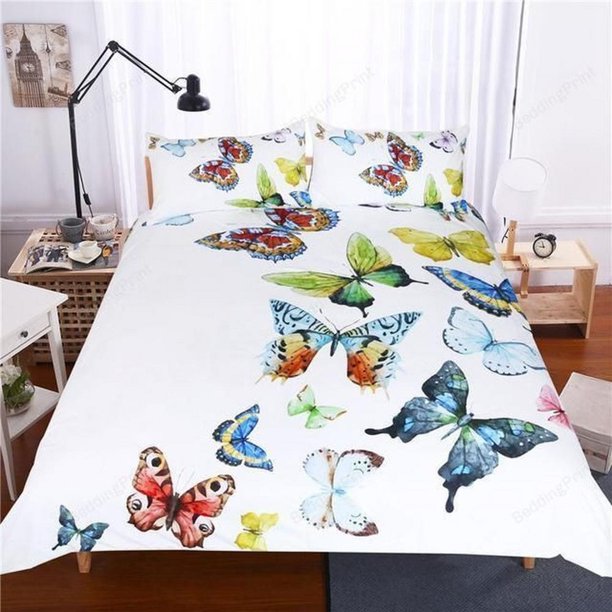 Flying Butterflies Themed Quilt Duvet Cover Set Soft Bed Linen3-Piece Bedding Set