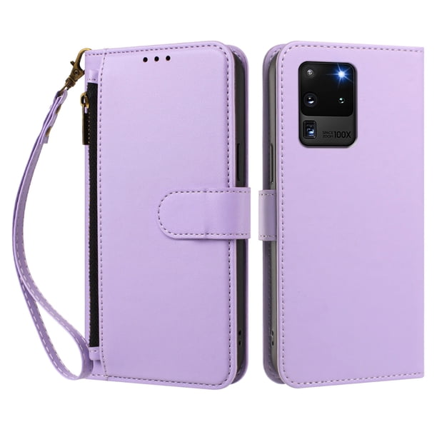Funda Tipo Billetera para samsung galaxy S20 Ultra con Soporte y Bolsillo con Cierre Morado