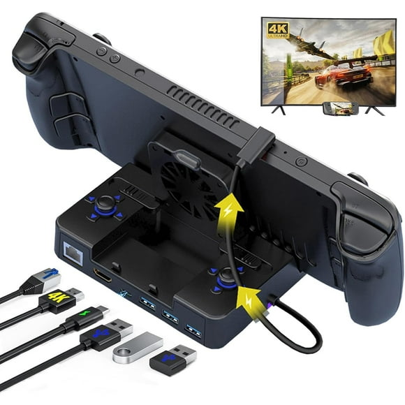 Dock Station AARONMEI para Switch ROG Ally Steam Deck con Ventilador de Enfriamiento RGB HDMI USB LAN Puerto de Carga Rápida PD