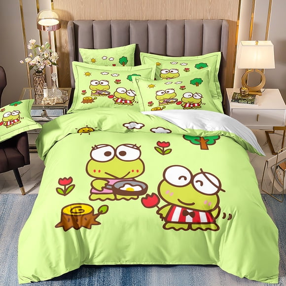 New Designer Sanrio Keroppi Bedding Set,Cartoon Big-Eyed Frog Quilt Cover for Boys Girls Children Adults Bedroom Decoration Bed Sheets