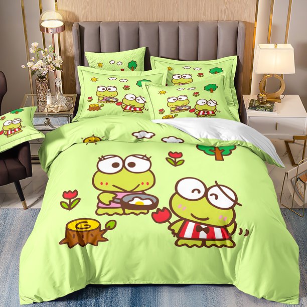 New Designer Sanrio Keroppi Bedding Set,Cartoon Big-Eyed Frog Quilt Cover for Boys Girls Children Adults Bedroom Decoration Bed Sheets