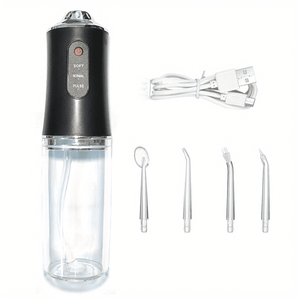 Water Dental Flosser Oral Irrigator With 3 Modes With 4 Nozzles, Waterproof Rechargeable Portable Powerful Battery For Travel & Home