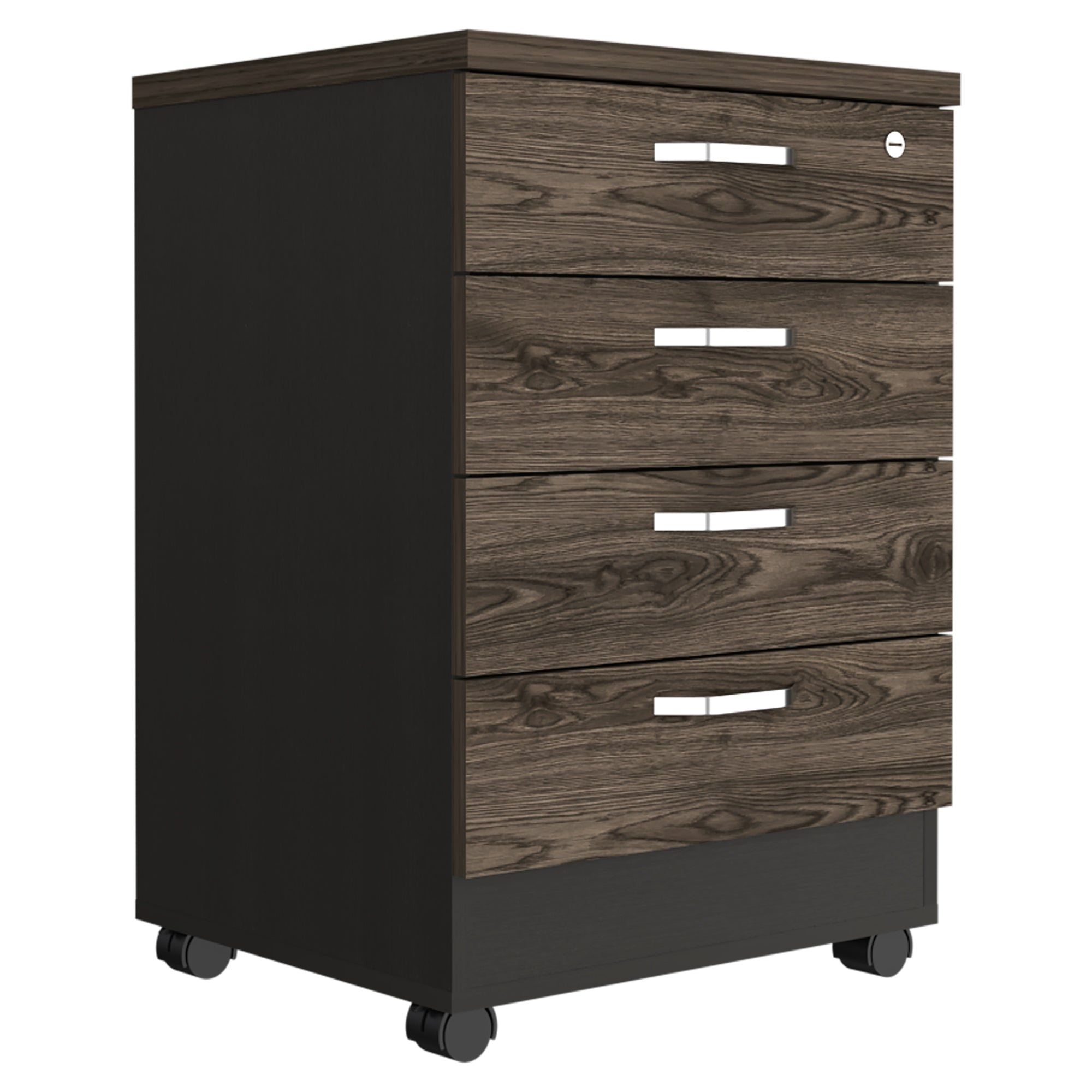 Fmfurniture - Cajonera Con Ruedas Fm-006n Negro Y Café Oscuro