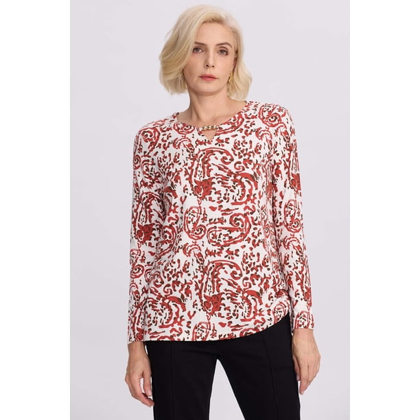 Polera Mujer Evasé Con Aplicación Terracota