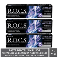 Pack 3 Pasta Dental Blanqueadora Rocs Sensation Whitening. Sin Fluor 74G