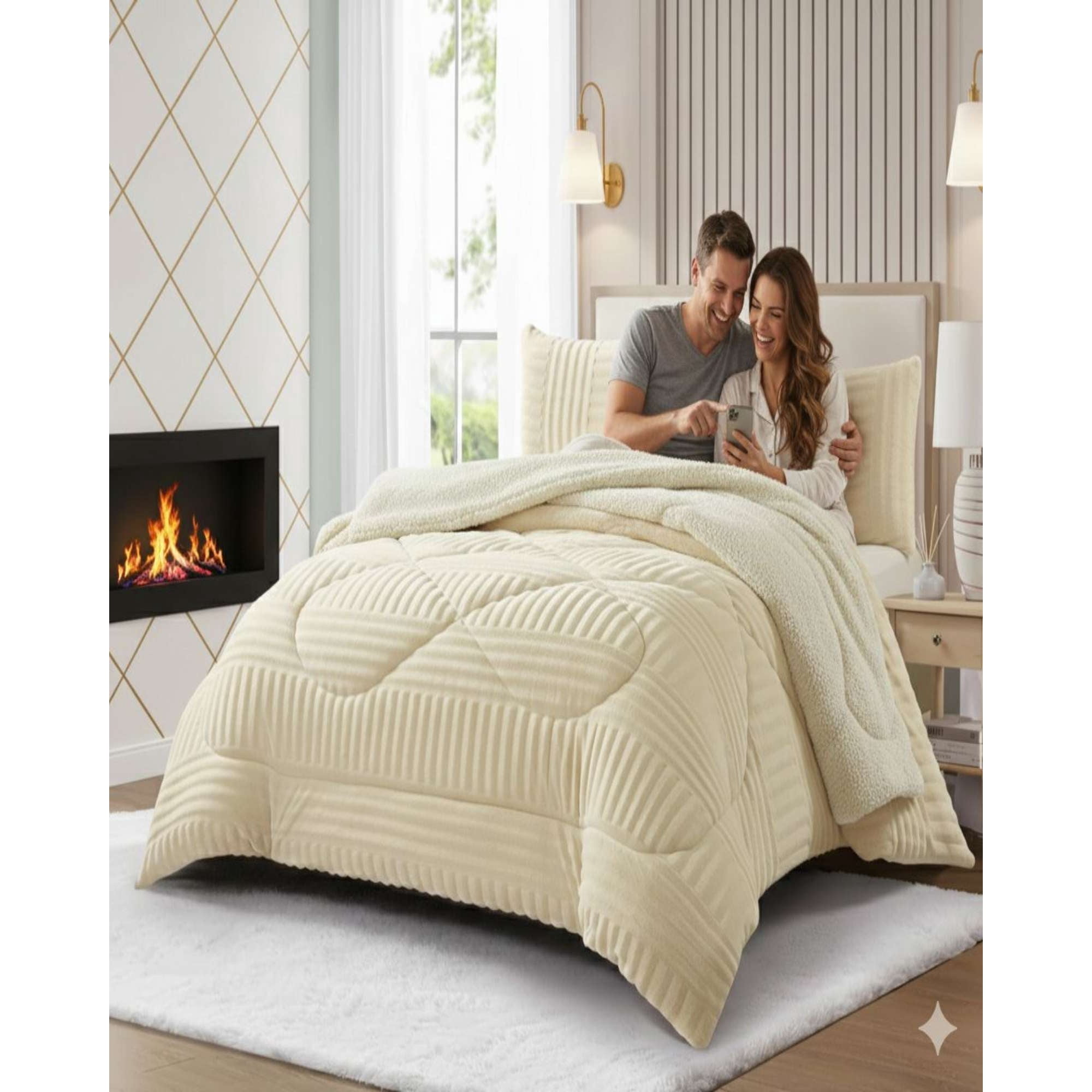 Mylhogar - Cubrecama King Sherpa Chiporro Invierno Extra Suave Premium